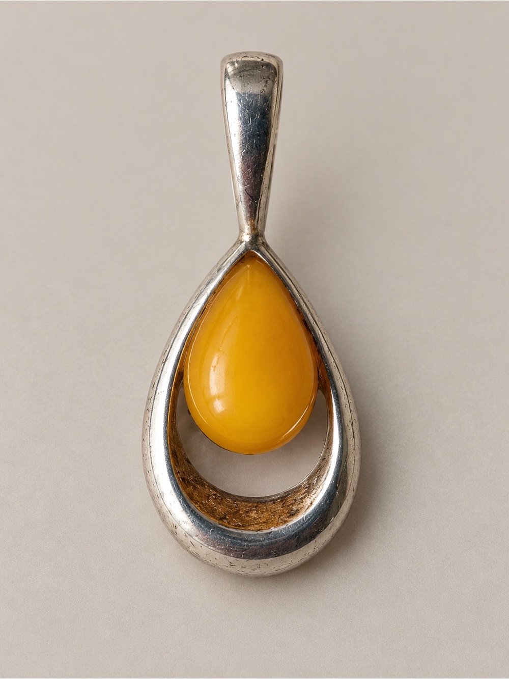 Silver-Tone Yellow Cabochon Open Teardrop Pendant — Pendant Only